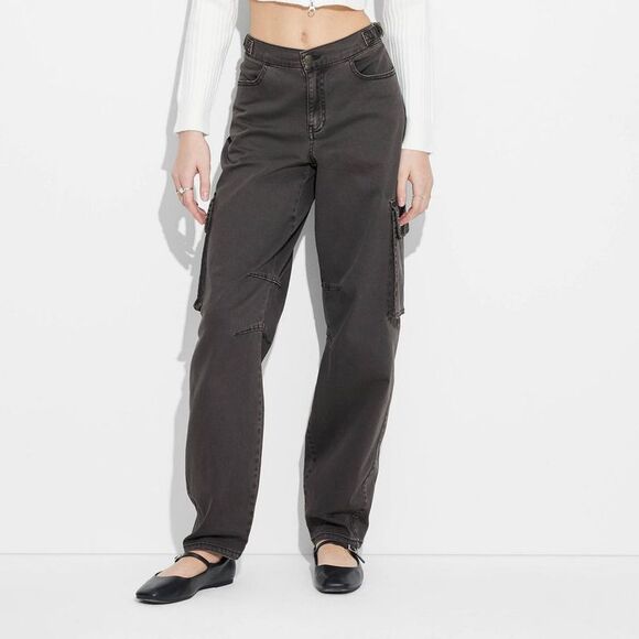 Wild Fable - Women's Mid-Rise Barrel Cargo Pants - Wild Fable B Black - Picture 2 of 4